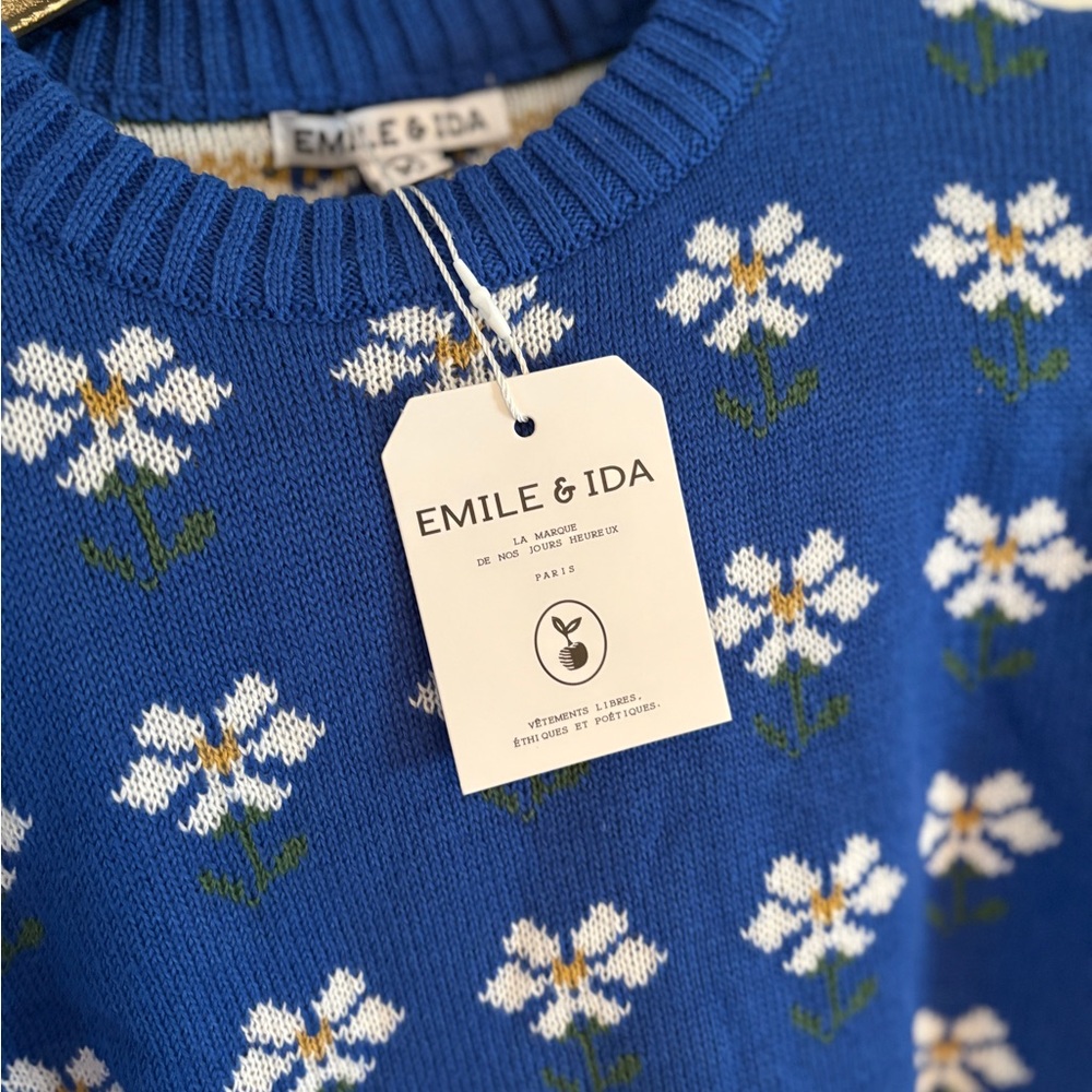 Emile et Ida Blue Floral Kids Sweater - Picture 4 of 7